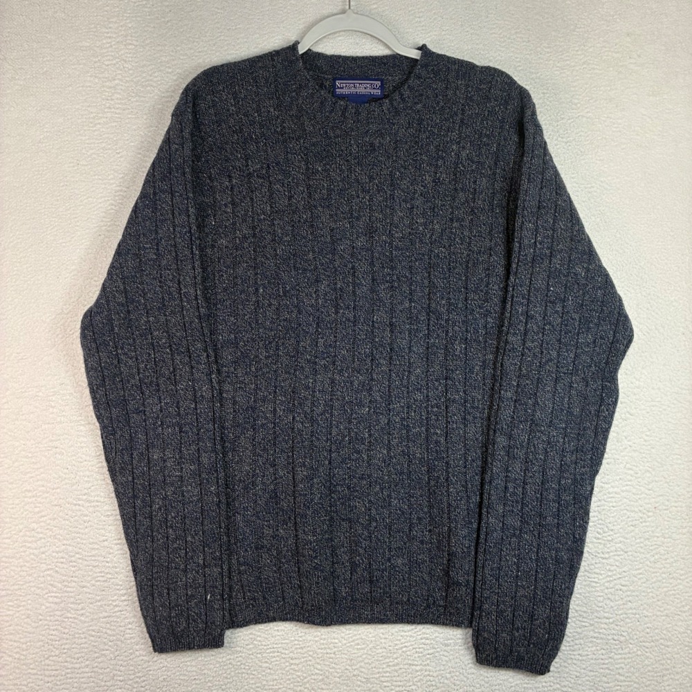 Vintage Newton Trading Co Lambswool Sweater Men L Blue Ribbed Knit Preppy Merle